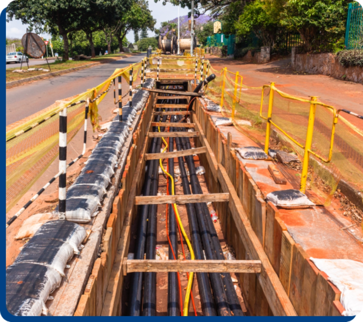 Underground cable installation in progress.